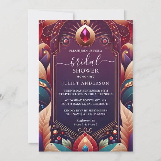 ソフトティール(緑がかった色)秋ジュエルはっきりしたトーンブライダルシャワーの取得 招待状 (正面)