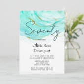 ソフトティール(緑がかった色)金ゴールドアルコールインク70th誕生日パーティー 招待状 (スタンド正面)