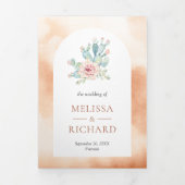 ソフトテラコッタアーチデザートフローラサク結婚テン 三つ折り招待状 (カバー)