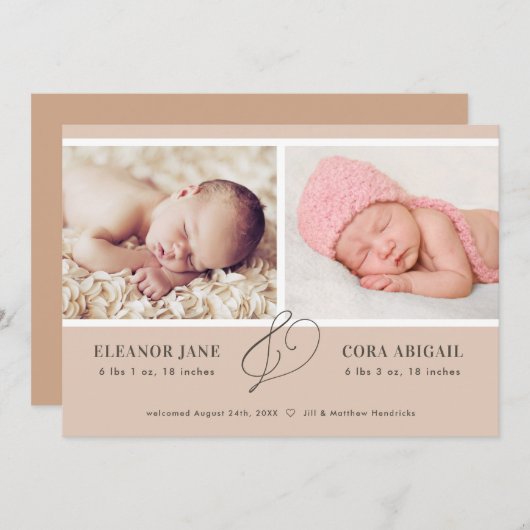 ソフトテラコッタツモダンツインズ誕生 案内状 (正面/裏面)