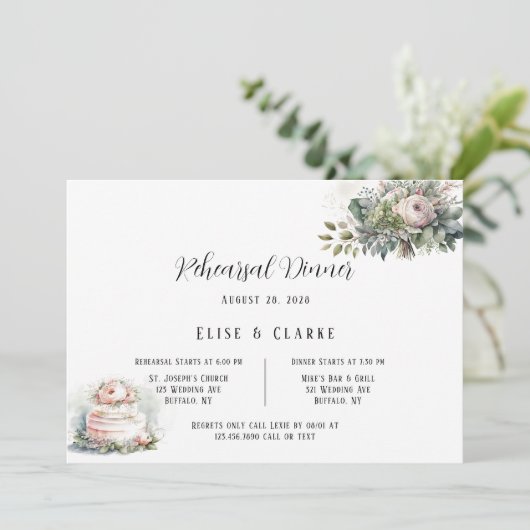 ソフトテラコッタピンク牡丹フローラリハーサルディナー 招待状 (スタンド正面)