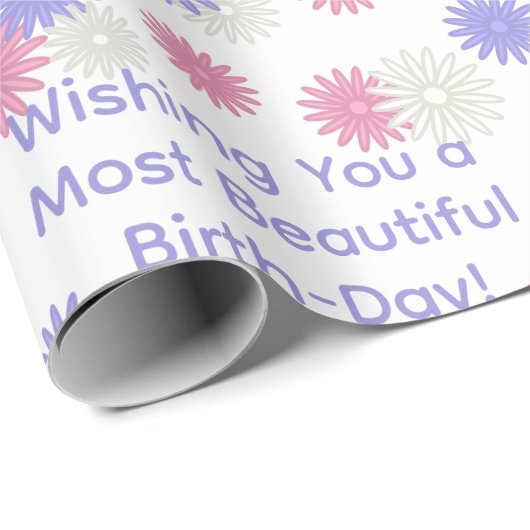 ソフトデイジーフローラデザインパーソナライズされたウィッシュ誕生日 ラッピングペーパー (ロールコーナー)