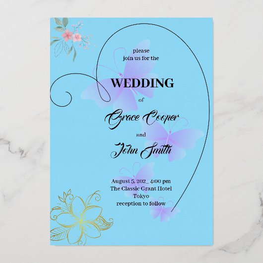 ソフトデザイン付ハート 箔招待状 (正面)