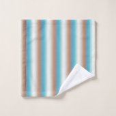 ソフトトーンオレンジブルーベージュホワイトストライプ バスタオルセット (ウォッシュタオル)