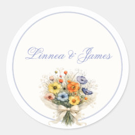 ソフトニュートラルな野生の花の結婚式 アイボリー ダスティブルー ラウンドシール