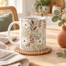 ソフトニュートラルセージ テラコッタ ワイルドフラワー コーヒーマグカップ