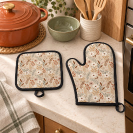 ソフトニュートラルセージ テラコッタ ワイルドフラワー 鍋つかみ&鍋敷きセット