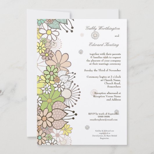 ソフトニュートラルフラワーガーデンズ結婚DIYカスタム 招待状 (裏面)