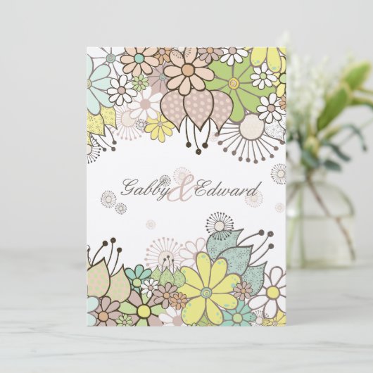 ソフトニュートラルフラワーガーデンズ結婚DIYカスタム 招待状 (スタンド正面)