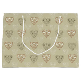 ソフトニュートラルフローラハート パターン（の模様が）ある ラージペーパーバッグ