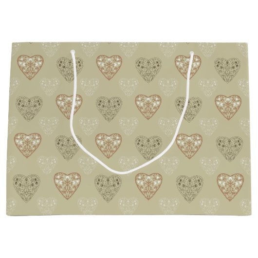 ソフトニュートラルフローラハート パターン（の模様が）ある ラージペーパーバッグ (正面)