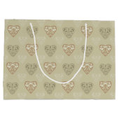 ソフトニュートラルフローラハート パターン（の模様が）ある ラージペーパーバッグ (裏面)