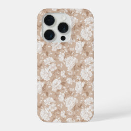 ソフトニュートラルローズベージュフラワーパターン iPhone 15 PROケース