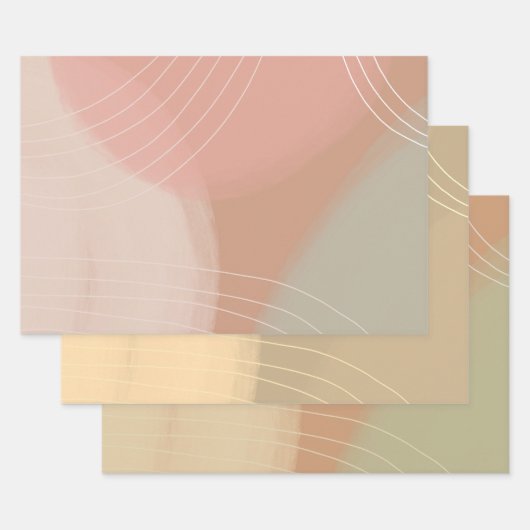 ソフトニュートラル線カラフルレトロ自然ギフト ラッピングペーパーシート (セット)