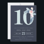 ソフトネイビー赤面ブルーフローラ10TH ANY AGE誕生日 招待状<br><div class="desc">これもし以上のカスタマイズやその他の一致する項目が必要な場合は、感じyellowfebstudio@gmail.comでお気軽にご連絡ください</div>