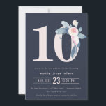 ソフトネイビー赤面ブルーフローラ10TH ANY AGE誕生日 招待状<br><div class="desc">これもし以上のカスタマイズやその他の一致する項目が必要な場合は、感じyellowfebstudio@gmail.comでお気軽にご連絡ください</div>