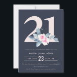 ソフトネイビー赤面ブルーフローラ21ST ANY AGE誕生日 招待状<br><div class="desc">これもし以上のカスタマイズやその他の一致する項目が必要な場合は、感じyellowfebstudio@gmail.comでお気軽にご連絡ください</div>