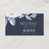 ソフトネイビー赤面ブルーフローラ25TH ANY AGE誕生日 プレイスカード (裏面)