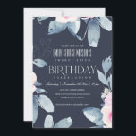 ソフトネイビー赤面ブルーフローラ25th ANY AGE誕生日 招待状<br><div class="desc">これもし以上のカスタマイズやその他の一致する項目が必要な場合は、感じyellowfebstudio@gmail.comでお気軽にご連絡ください</div>