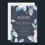 ソフトネイビー赤面ブルーフローラ25th ANY AGE誕生日 招待状<br><div class="desc">これもし以上のカスタマイズやその他の一致する項目が必要な場合は、感じyellowfebstudio@gmail.comでお気軽にご連絡ください</div>