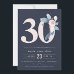 ソフトネイビー赤面ブルーフローラ30TH ANY AGE誕生日 招待状<br><div class="desc">これもし以上のカスタマイズやその他の一致する項目が必要な場合は、感じyellowfebstudio@gmail.comでお気軽にご連絡ください</div>