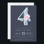 ソフトネイビー赤面ブルーフローラ4th ANY AGE誕生日 招待状<br><div class="desc">これもし以上のカスタマイズやその他の一致する項目が必要な場合は、感じyellowfebstudio@gmail.comでお気軽にご連絡ください</div>