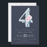 ソフトネイビー赤面ブルーフローラ4th ANY AGE誕生日 招待状<br><div class="desc">これもし以上のカスタマイズやその他の一致する項目が必要な場合は、感じyellowfebstudio@gmail.comでお気軽にご連絡ください</div>