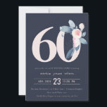 ソフトネイビー赤面ブルーフローラ60TH ANY AGE誕生日 招待状<br><div class="desc">これもし以上のカスタマイズやその他の一致する項目が必要な場合は、感じyellowfebstudio@gmail.comでお気軽にご連絡ください</div>
