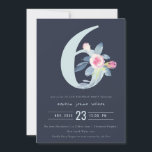 ソフトネイビー赤面ブルーフローラ6th ANY AGE誕生日 招待状<br><div class="desc">これもし以上のカスタマイズやその他の一致する項目が必要な場合は、感じyellowfebstudio@gmail.comでお気軽にご連絡ください</div>