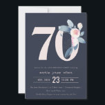 ソフトネイビー赤面ブルーフローラ70TH ANY AGE誕生日 招待状<br><div class="desc">これもし以上のカスタマイズやその他の一致する項目が必要な場合は、感じyellowfebstudio@gmail.comでお気軽にご連絡ください</div>