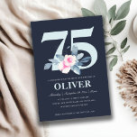 ソフトネイビー赤面ブルーフローラ75TH ANY AGE誕生日 招待状<br><div class="desc">これもし以上のカスタマイズやその他の一致する項目が必要な場合は、感じyellowfebstudio@gmail.comでお気軽にご連絡ください</div>