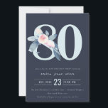 ソフトネイビー赤面ブルーフローラ80TH ANY AGE誕生日 招待状<br><div class="desc">これもし以上のカスタマイズやその他の一致する項目が必要な場合は、感じyellowfebstudio@gmail.comでお気軽にご連絡ください</div>