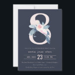 ソフトネイビー赤面ブルーフローラ8th ANY AGE誕生日 招待状<br><div class="desc">これもし以上のカスタマイズやその他の一致する項目が必要な場合は、感じyellowfebstudio@gmail.comでお気軽にご連絡ください</div>