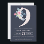 ソフトネイビー赤面ブルーフローラ9th ANY AGE誕生日 招待状<br><div class="desc">これもし以上のカスタマイズやその他の一致する項目が必要な場合は、感じyellowfebstudio@gmail.comでお気軽にご連絡ください</div>