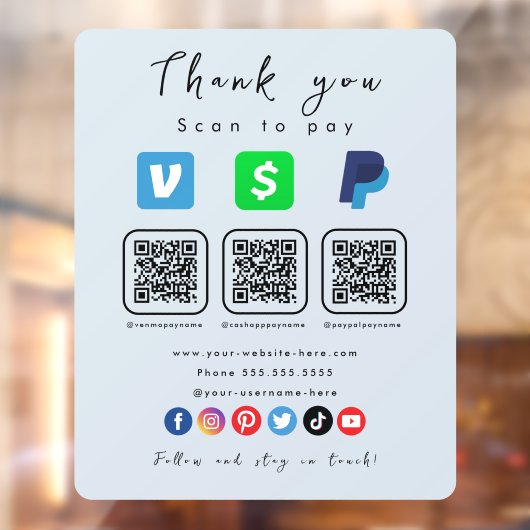 ソフトネイビ数々のーQRコードPaypal Venmo Cash App ウィンドウサイン (シート2)