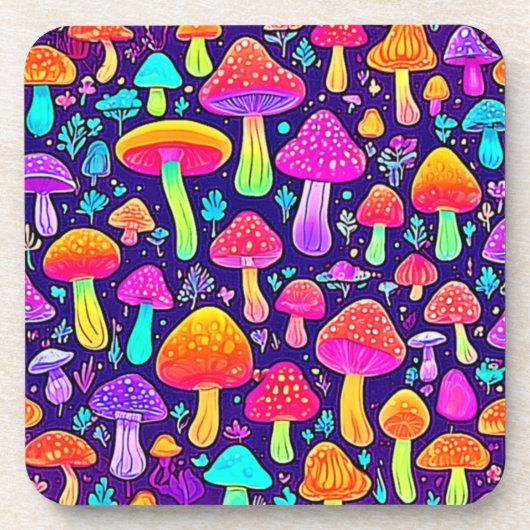 ソフトネオン:マンガのキノコのパッチ コースター (正面)