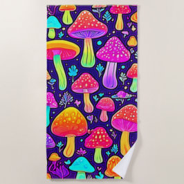 ソフトネオン:マンガのキノコのパッチ ビーチタオル