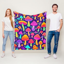 ソフトネオン:マンガのキノコのパッチ フリースブランケット