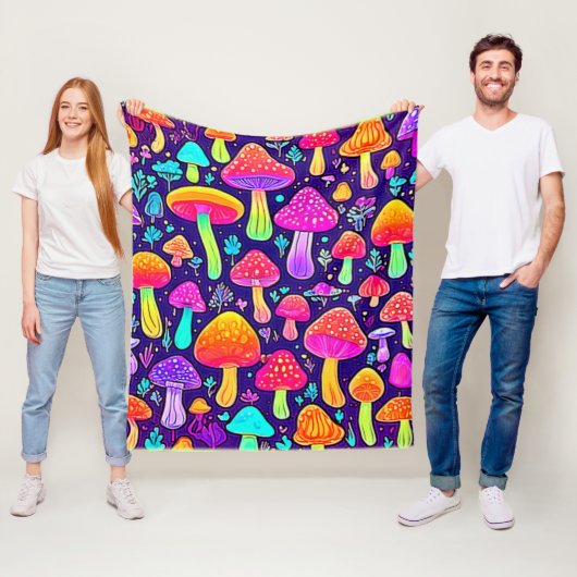 ソフトネオン：マンガのキノコのパッチ フリースブランケット (インサイチュ)