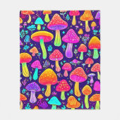 ソフトネオン：マンガのキノコのパッチ フリースブランケット (正面)