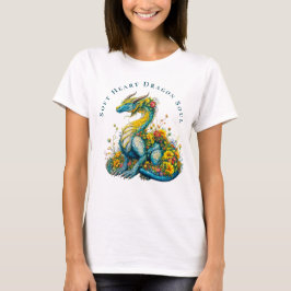 ソフトハートドラゴンソウル 幻想的な花のドラゴンアート Tシャツ