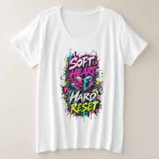 ソフトハートハードリセットネオン グリッチ グラフィティ プラスサイズTシャツ