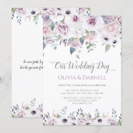 ソフトバイオレットパープルラベンダーホワイト結婚フローラズ 招待状