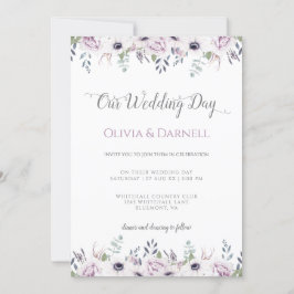 ソフトバイオレットパープルラベンダーホワイト結婚フローラ 招待状