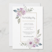 ソフトバイオレットパープルラベンダー金ゴールド結婚フローラ 招待状 (正面)