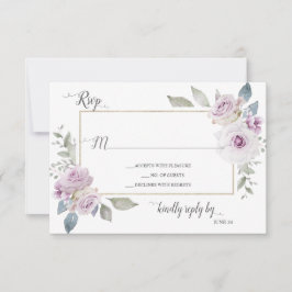 ソフトバイオレットラベンダーパープル金ゴールドバラRSVP 出欠カード