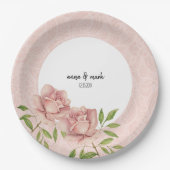 ソフトバイオレット赤面バラウォーターカラーレース ペーパープレート (正面)