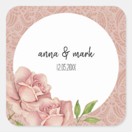 ソフトバイオレット赤面バラ水彩 スクエアシール