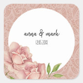 ソフトバイオレット赤面バラ水彩 スクエアシール (正面)