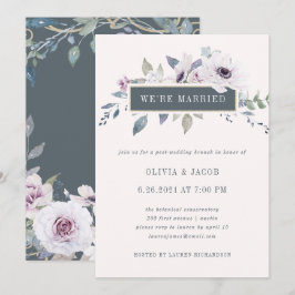 ソフトバイオレット フラワーブラッシュとグレー | 私たち結婚しました 招待状